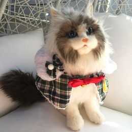Clothing Cat Christmas Winter Warm Cloak Pet Collar Clothes Plaid Cape Shawl Bib Decoration Pet Dog Christmas Outfit Cape