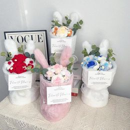 Decorative Flowers Crochet Hand Knit Artificial Flower Bouquet Mothers Day Valentine's Teachers Birthday Girlfriend Gifts