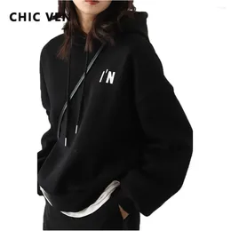 Women's Hoodies CHIC VEN Women Sweatshirts Casual Thick Warm Loose Woman Pullover Letter Print Plush Coat Female Top Winter Autumn 2024