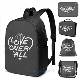 Backpack Funny Graphic Print Love Over All USB Charge Men School Bags Women Bag Travel Laptop