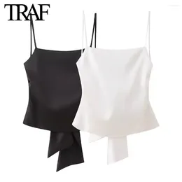 Women's Tanks Women Fashion Summer Back Bow White Satin Backless Sling Crop Top Chic Female Sexy Streetwear Clothing Vest Mujer