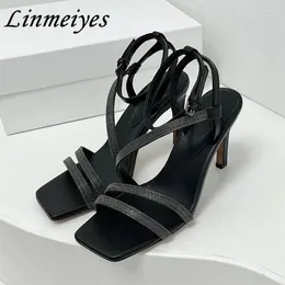 Sandals Summer High Heels Woman Chain String Bead Narrow Band Party Shoes Suede Leather Stiletto Gladiator Women