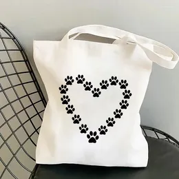 Shopping Bags Cartoon Heart Pet Dog Tote Women Shoulder Casual Foldable Girls Handbag Lady Elegant Canvas Bag