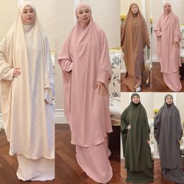 Ethnic Clothing 2 Pieces Set Islamic Prayer Garment Muslim Women Overhead Hijab Dress Eid Ramadan Abaya Kaftan Niqab Burqa Khimar Abayas