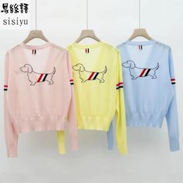 Women's Knits Preppy Cardigan For Summer Women Casual Loose Knit Sweater Coat Embroidery Stripe Thin Jackets Clothing Pulls