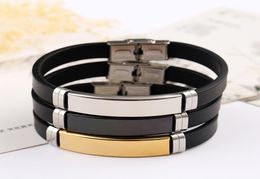 Stainless Steel Blank ID Tags Silicone Bangle For Engrave Silver ColorGoldenBlack Metal Plate Bracelet Whole 10pcs C10059719823