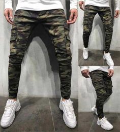 Military Camouflage Style Jeans Men Skinny Hip Hop SolidColored Pencil Jeans Male Slim Jogger MultiPocket Cargo Pants X06212040801