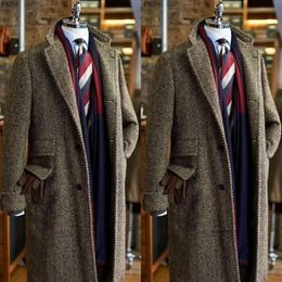 Newest Brown Mens Suits Tweed Notch Lapel Terno Masculino Herringbone Classic Men Suit Custom Made 0431