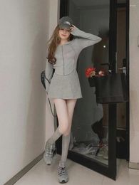 Work Dresses Sweet Girl Casual Suit Women's Spring Slim Fit Hooded Top High Waist A-line Short Skirt Two-piece Set Fashion Female Clothes