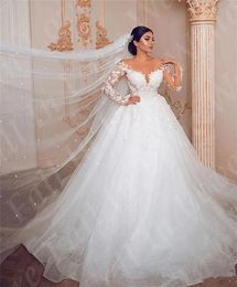 2024 A-line Wedding Dress Princess Illusion O-Neck Long Sleeves 3D Flowers Lace Appliques Bridal Bride Gowns Custom Made Vestios De Novias