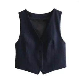 Women's Vests Women Fashion Blazer Vest 2024 Front Button Fitted Waistcoat Vintage Sleeveless Welt Pockets Female Outerwear Chic Top