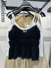 Women's Tanks 2024 Women Summer Black Lace Camis Sexy Spaghetti Straps Crop Top Official Store Bow Beach Tank