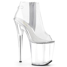 20cm花嫁透明な足首ブーツ薄いかかとゴシックグラディエーターオールマッチプラットフォームオープントゥストリップポールダンスセクシーフェチ
