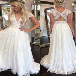 Lace Boho Wedding Dresses Sexy V Neck Backless Beach Wedding Dress A Line Full Lace Rustic Country Wedding Gowns For Women Cheap Bridal 267Y