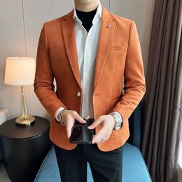 Fashion Suit Coat Mens Slim Fit Deerskin Velvet Elegant Luxury Blazer Business Casual Wedding Plus Size 4XLS 240430