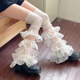 Women Socks 2024 Ruffle Stockings Layered Mesh Cuffs Cover Japanese Style Sweet Thigh High Knee