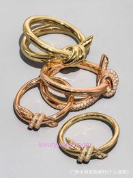 Women Band Tiifeany Ring Jewelry Knot a popular internet with the same knot ring for women V-gold niche design minimalist 18K light luxury set diamond