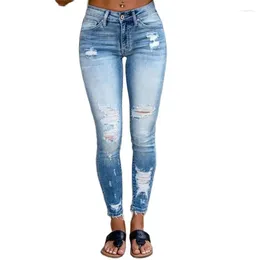 Women's Jeans Streetwear Women Hole Mid-Waist Denim Slacks Torn Sanden Casual Trousers Tight Pencil Pants Female Spring Summer