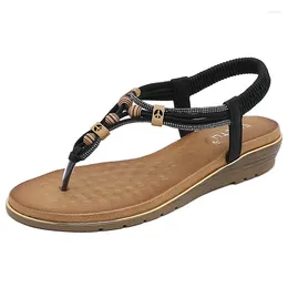 Casual Shoes SIKETU Brand Summer Fashion Rome Women Flat Heel Sandals Clip Toe Minority Style Solid Colour Beach Outside Beads Brown 42