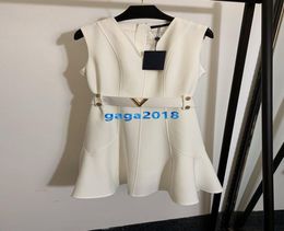 high end women girls aline vest shirt dress with letter belt patchwork vneck sleeveless aline mermaid skirt fashion design luxu7417475