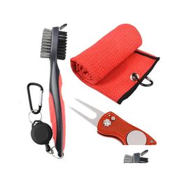 Other Golf Products Towel Microfiber Waffle Pattern Brush Tool Kit With Club Groove Cleaner Divot Repair Accessories 231114 Drop Deliv Dh6Gi