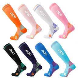 Compression Socks MOTO POC High Stockings Men Women Sports for Marathon Cycling Road Bike Polyester Knee-High 240428