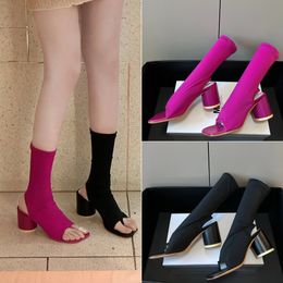Designerschuhe Mm6 Peep Zehen Elastizität und Stiefel Leder Mode Frauen Zylinder dick mit Tabi Casual Shoes Luxus Mid Heel Boots Größe 35-40