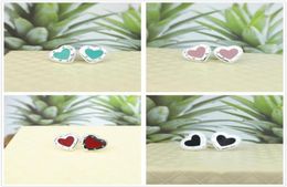 Stud Mrs Sterling Silver European And American Classic Heartshaped Rivets Black Pink Blue Enamel Earrings Women Adorn Article5900427