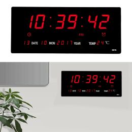 Clocks Extra Big Screen LED Office Wall Clock 12H 24H Calendar Time Days Week Year Temperature Meter Projection Clocks USB