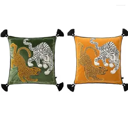 Pillow White Yellow Tiger Embroidery Pillows Velvet Case 45x45 50x50 Luxury Decorative Cover For Sofa Chair Home Decor