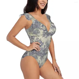 Women's Swimwear Sexy One Piece Swimsuit 2024 Women Nautical Toile Ruffled Monokini Female Bodysuit Girl Beach Bathing Suit