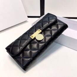 Luxury Designer Long Bifold Wallet Bags Calfskin Card Holder Gold Metal Hardware Multi Pochette Outdoor Coin Purse Turn Lock Clutch 19x 352S