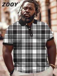 ZOOY L9XL Mens Plus Size Chest 202cm Summer Personalised Plaid Pattern Short sleeved Polo Shirt Tshirt 240420