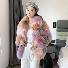 Women's Fur High End Faux Lmitation Coat Autumn Winter Women Jacket Pearl Button Hairy Collar Loose Outerwear Female