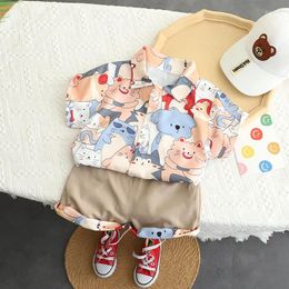 Clothing Sets Children's Wholesale Summer 0-4 Year Old Boy Baby Cartoon Lapel Single Breasted Shirt Casual Suit Trend