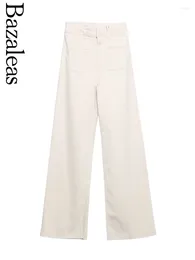 Women's Pants 2024 Bazaleas Store Official High Waist Elegant White Wide Leg Women Streetwear Casual Woman Trousers