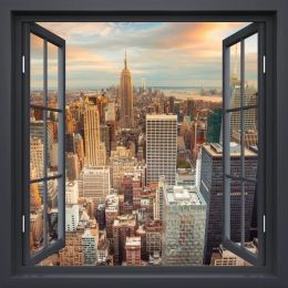 Stickers 3D Hot Black Window New York Landscape Window Frame Mural Vinyl Bedroom Wallpaper Wall Decals Stickers Christmas Wall Sticker