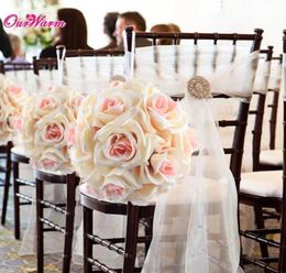 Whole 18cm7in Silk ribbon Rose Flower Ball Artificial Pomander Bouquet Kissing Ball Wedding Centerpiece Decorations8224459
