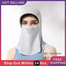 Berets Mask Scarf Dustproof Neck And Ear Protection Headband Half Hats Silk Breathable Head Cover Sunshade