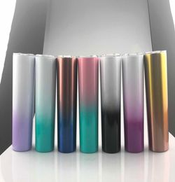 Cheapest 20oz ombre skinny tumbler gradient color double walled stainless steel tumbler insulated with straw and lid5553324