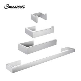 Set Shelf Adhesive Chrome Towel Bar Set Bathroom Accessories Silver Wall Mount Toilet Paper Holder Robe Hook Rack For Bathroom