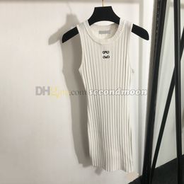 Women Sexy Knitted Dress Sleeveless Knits Dresses Summer Tight Fitted Dress Designer Embroidered Dresses