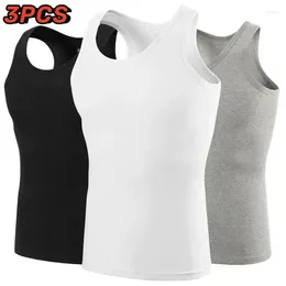 Men's Tank Tops 3 Pack Pure Cotton Slim Vest Solid Color Fashion Casual Young Men Sleeveless T Middle-aged