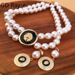 Fashion Womens Set Jewellery Elegant Pearl Lion Head Design Baroque Romantic Style for Everyday Wear Holiday Party Gift 240425