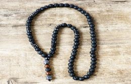 Unisex Vine Jewellery Wood Beads Black Lava Mala Stone with Black Men's Hematite Buddha Pendant Rosary Necklace7582473