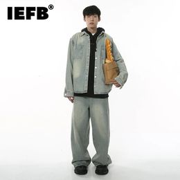 IEFB Mens Set Loose Washed Retro Denim ShirtCoat Vintage Male Casual Two Piece Trend Baggy Jeans Suits Loose Streetwear 9C 240426