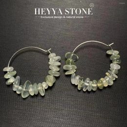 Hoop Earrings HEYYA STONE Natural Prehnite Simple Round Circle Gemstone Jewellery Handmade Stainless Steel Exclusive