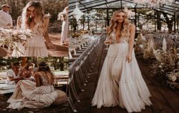 Fabulous Lace Boho Backless Wedding Dresses A Line Deep V Neck Beach Bridal Gowns Tulle Floor Length Bohemian vestido de novia4175193