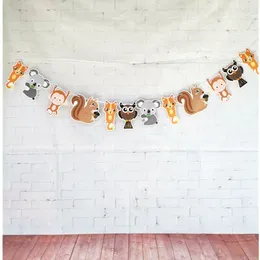 Party Decoration Woodland Creatures Banner Pennant Jungle Animals Squirrel Raccoon Garland Bunting For Baby Shower Kids Birthday