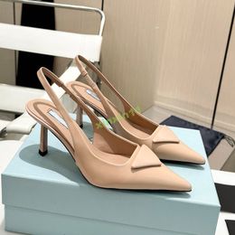 Designer Slingback Heels for Women 2024 Chic French-Inspired Nude Pointed-Toe Stiletto Luxury Classic High Block Heels Dress Shoes